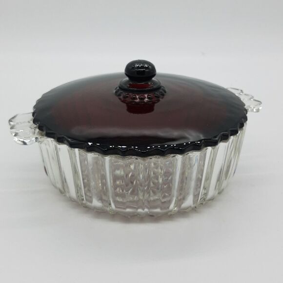 Candy Bowl Dish ruby red clear bottom with red top vintage - Picture 3 of 8